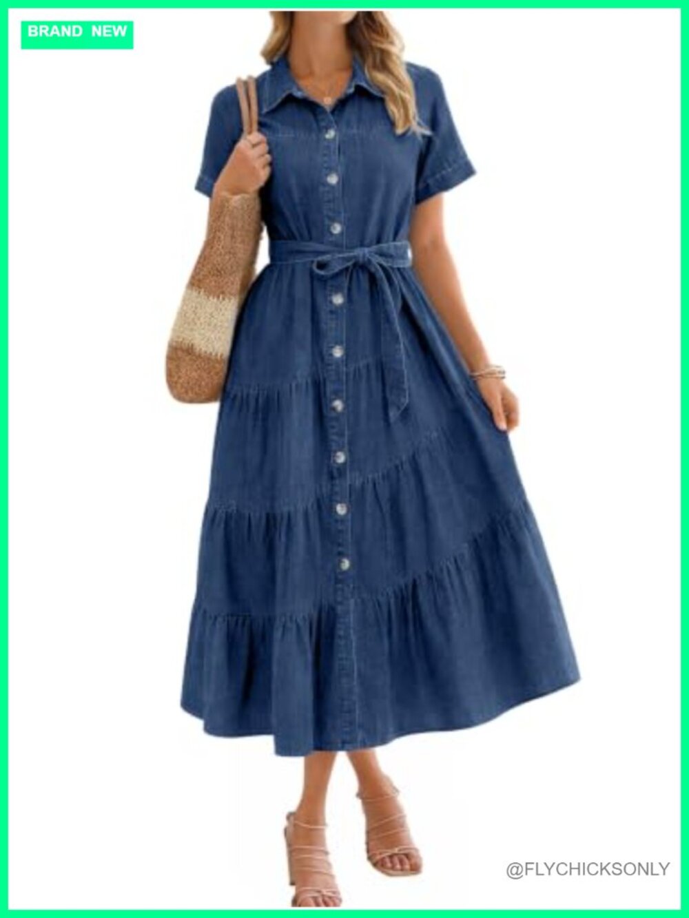 BerryGo Womens Denim Shirt Belted Summer Midi Jean Dress